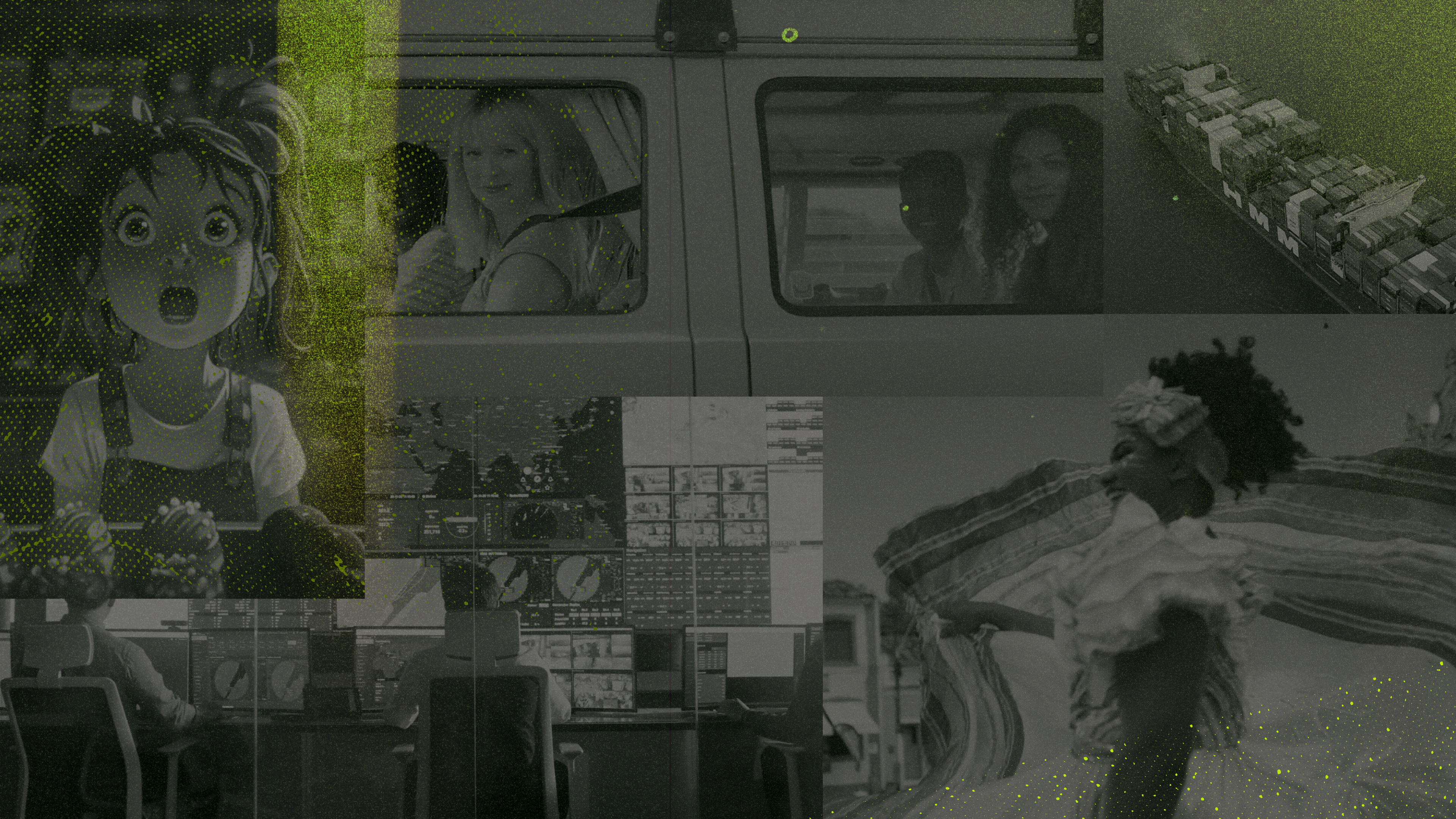 Composição da marca Quebra com imagens ilustrativas de fundo